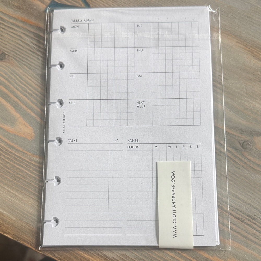 Cloth & Paper Weekly Admin for CP Petite Refillable Insert